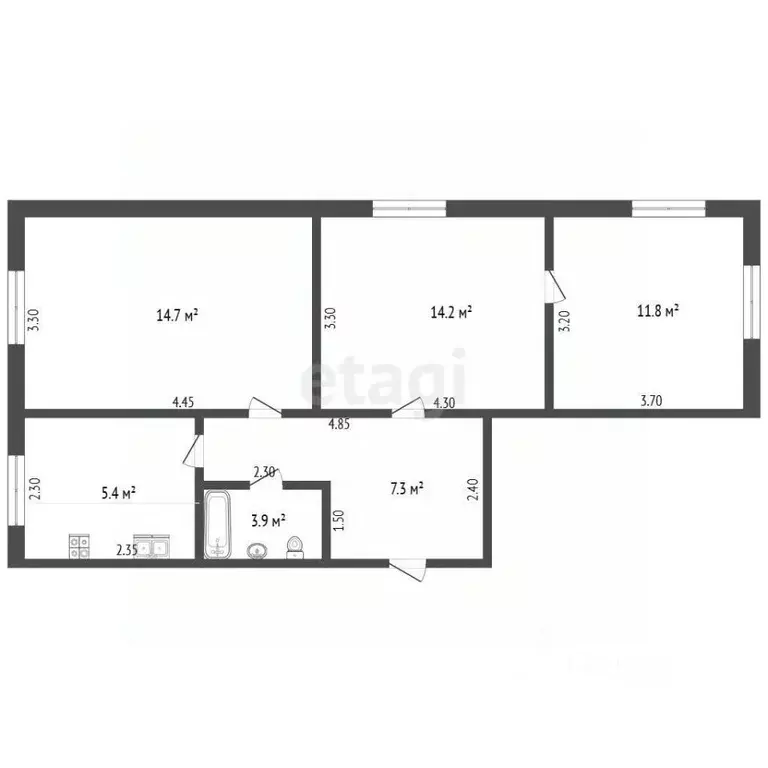 3-к кв. Татарстан, Альметьевск ул. Чехова, 11 (57.3 м) - Фото 2
