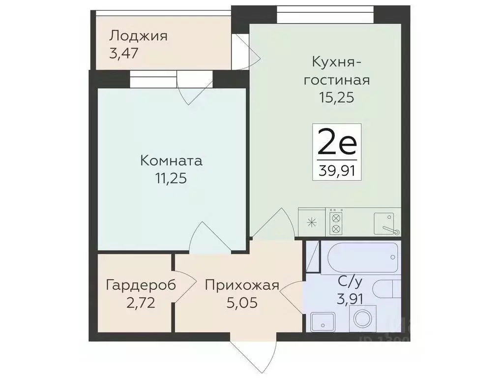 2-к кв. Воронежская область, Воронеж ул. Чапаева, 68Б (39.91 м) - Фото 0