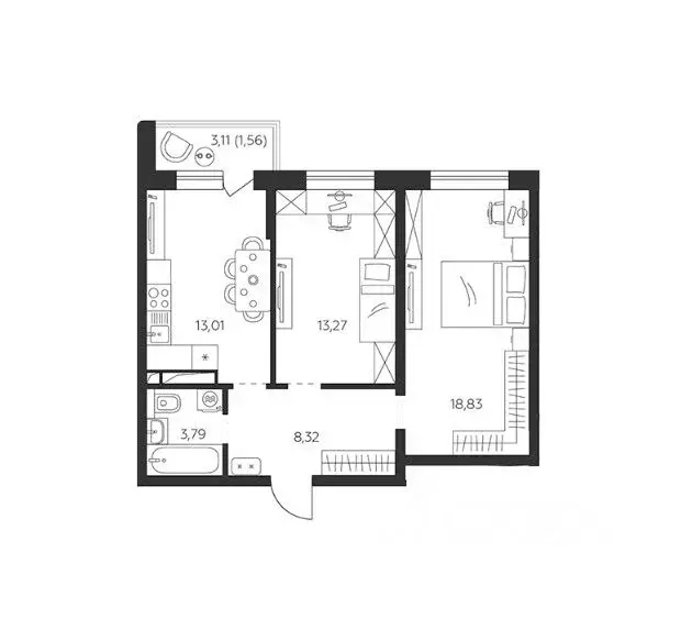 2-к кв. Краснодарский край, Краснодар  (58.78 м) - Фото 1