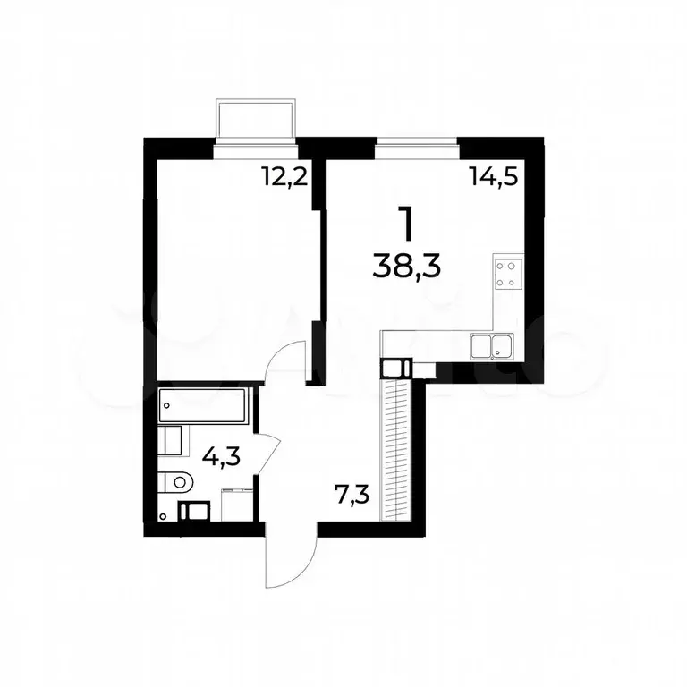 1-к. квартира, 38,9 м, 2/15 эт. - Фото 0