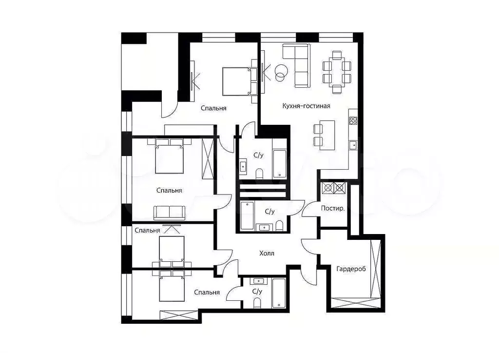 4-к. квартира, 186 м, 4/9 эт. - Фото 0