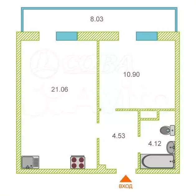 1-к. квартира, 40 м, 6/19 эт. - Фото 0