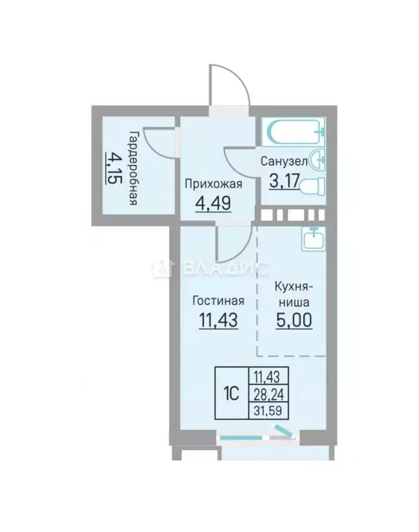 Студия Пермский край, Пермь ул. 40-летия Победы, 10А (26.1 м) - Фото 2