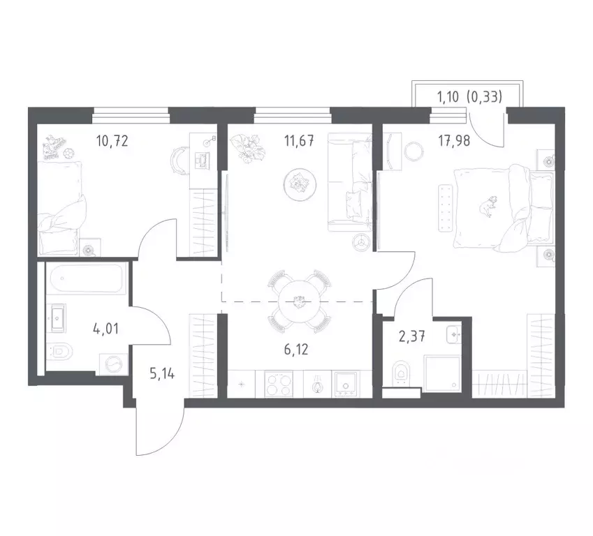 2-к кв. Башкортостан, Уфа ул. Минигали Губайдуллина, 8к9 (58.34 м) - Фото 1