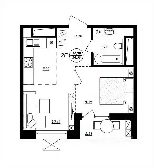 2-к кв. Хабаровский край, Хабаровск ул. Демьяна Бедного (34.36 м) - Фото 1