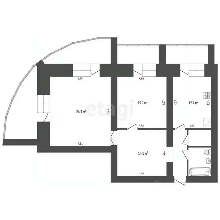 2-к кв. Белгородская область, Белгород ул. Пушкина, 55 (79.0 м) - Фото 2
