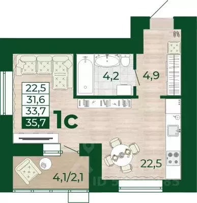 1-к кв. Самарская область, Волжский район, Смышляевка городское ... - Фото 1