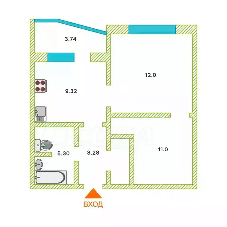 1-к кв. Тюменская область, Тюмень ул. Федюнинского, 58к1 (40.9 м) - Фото 2