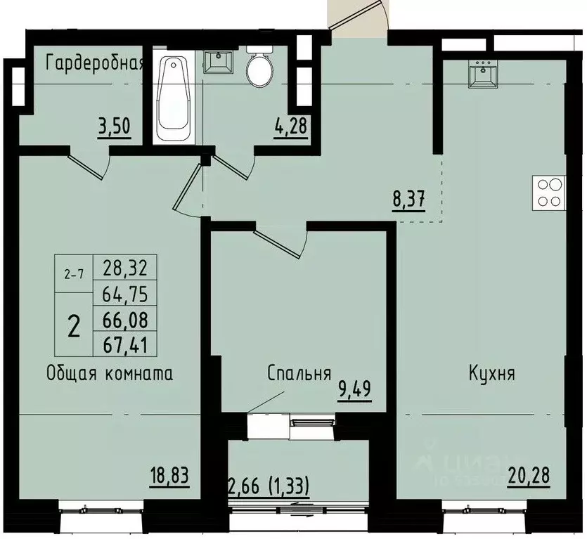 2-к кв. Саха (Якутия), Покровск ул. Орджоникидзе, 68 (66.08 м) - Фото 1