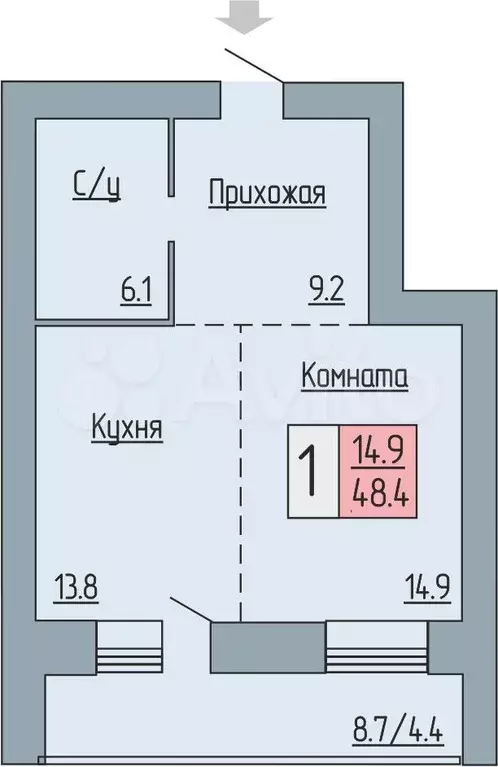 1-к. квартира, 48,4 м, 12/17 эт. - Фото 0