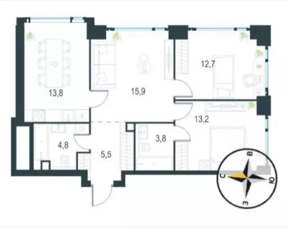 3-к кв. Москва Озерная ул., 1к1/1 (71.9 м) - Фото 1