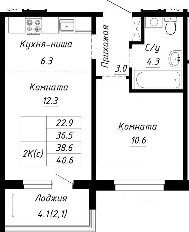 2-к кв. Алтайский край, Барнаул ул. Им. Анатолия Мельникова, 1 (38.6 ... - Фото 0