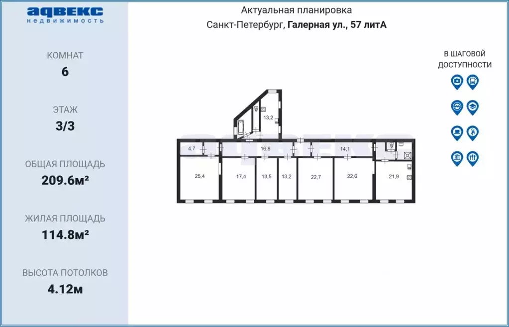 6-к кв. Санкт-Петербург Галерная ул., 57 (209.6 м) - Фото 1