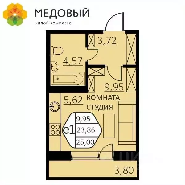 1-к кв. Пермский край, д. Кондратово ул. Г.Н. Нифантова, 4В (25.0 м) - Фото 1