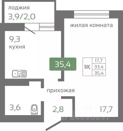 1-к кв. Красноярский край, Красноярск Норильская ул., с2 (35.4 м) - Фото 1