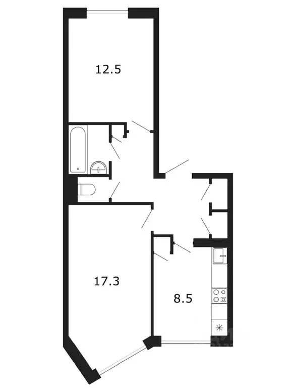 2-к кв. Мурманская область, Кировск Олимпийская ул., 69 (51.8 м) - Фото 1