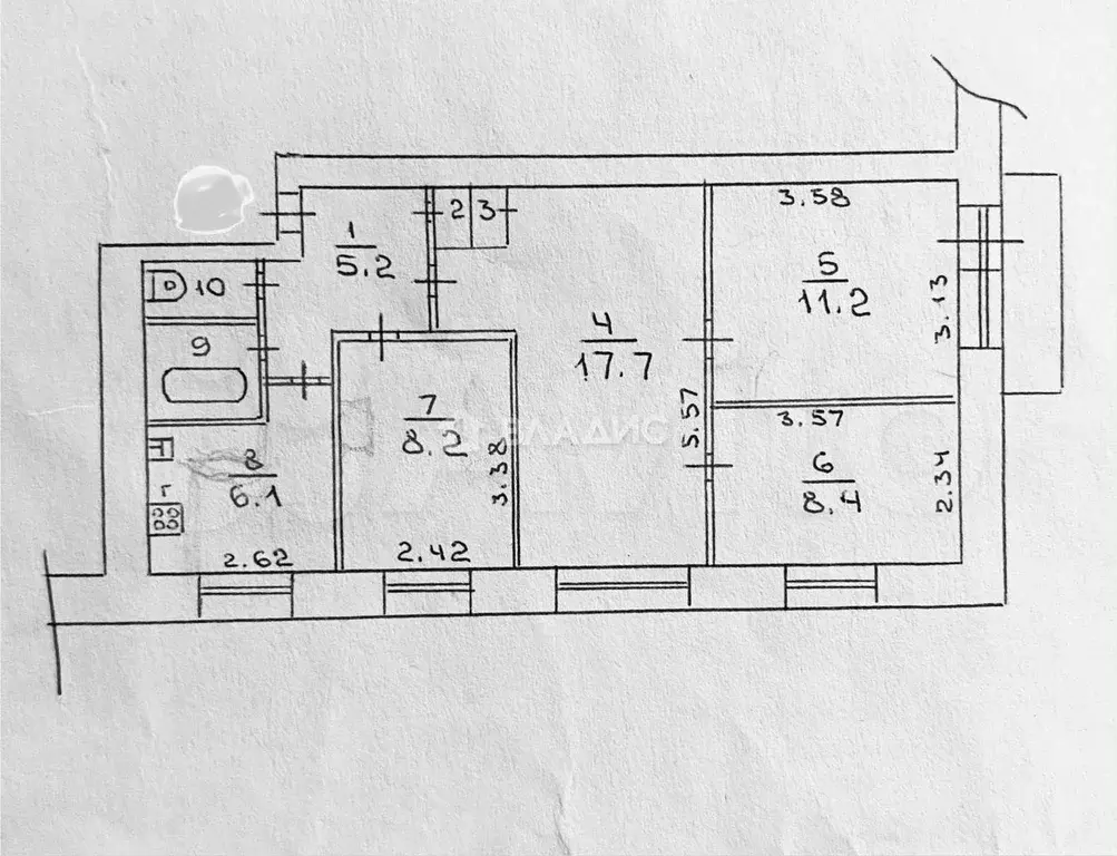 4-к. квартира, 60,9 м, 3/5 эт. - Фото 0