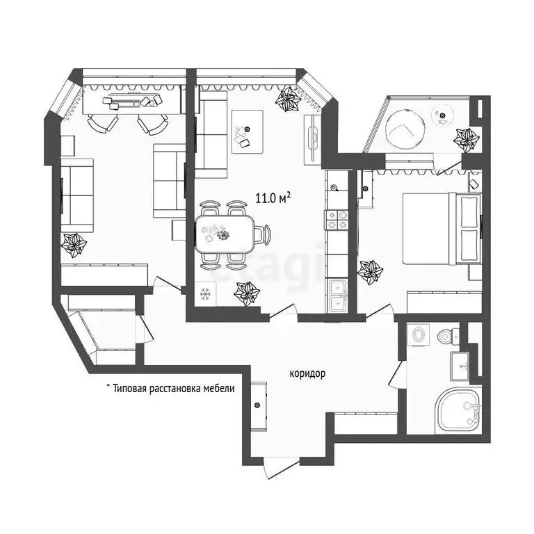 2-комнатная квартира: Тюмень, Первомайская улица, 50 (67 м) - Фото 1