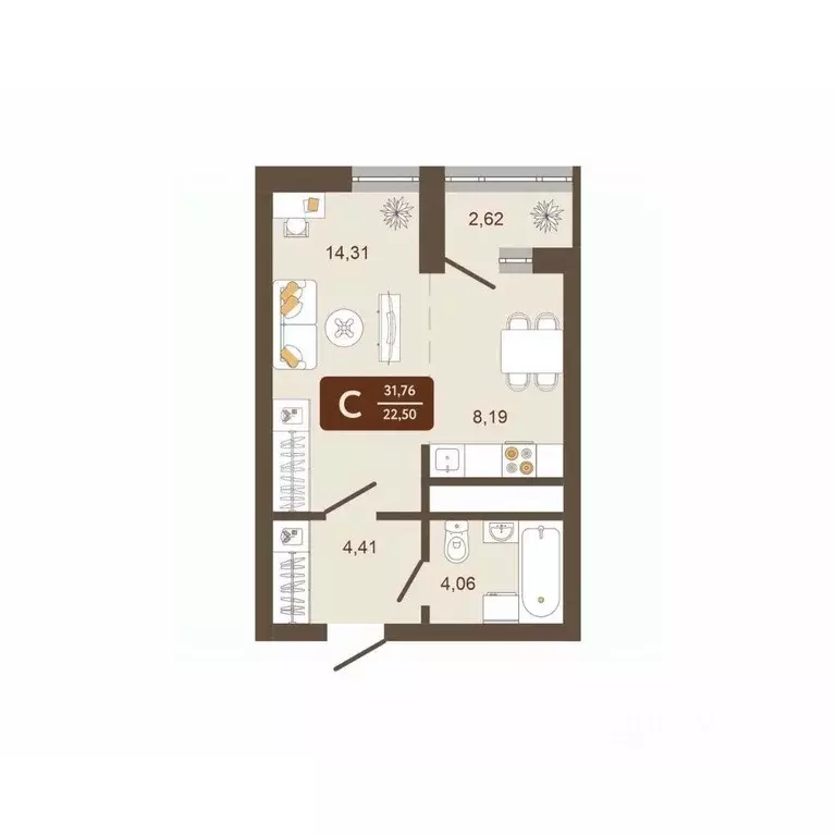 Студия Кемеровская область, Новокузнецк Макеевская ул. (31.76 м) - Фото 2