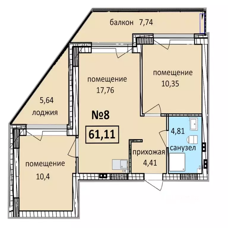 3-к кв. Калининградская область, Балтийск  (61.11 м) - Фото 0
