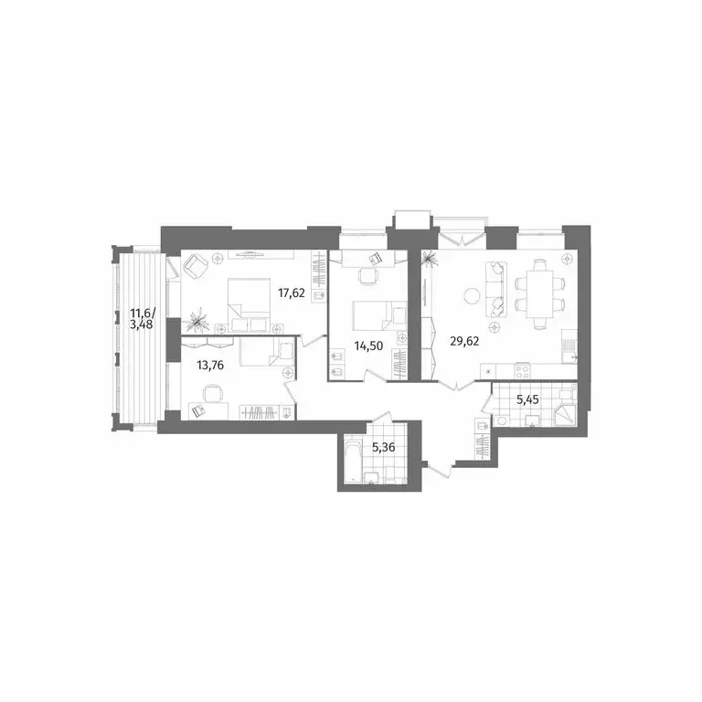 3-комнатная квартира: Санкт-Петербург, Лиственная улица, 20к2 (107.2 ... - Фото 1