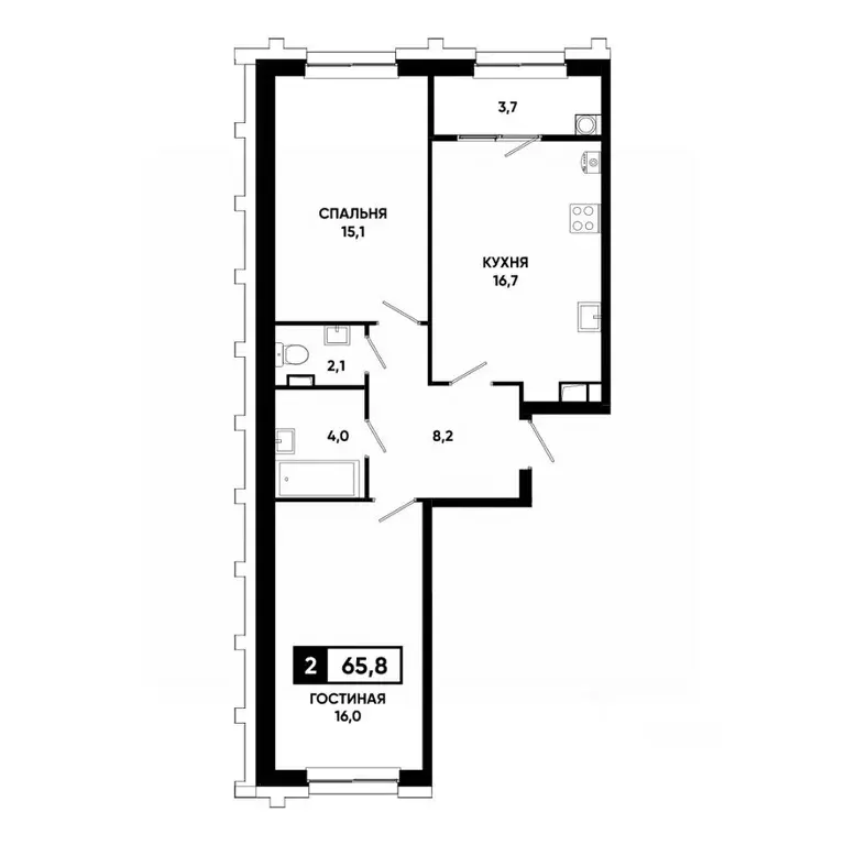 2-к кв. Ставропольский край, Ставрополь просп. Российский, 16к1 (65.8 ... - Фото 1