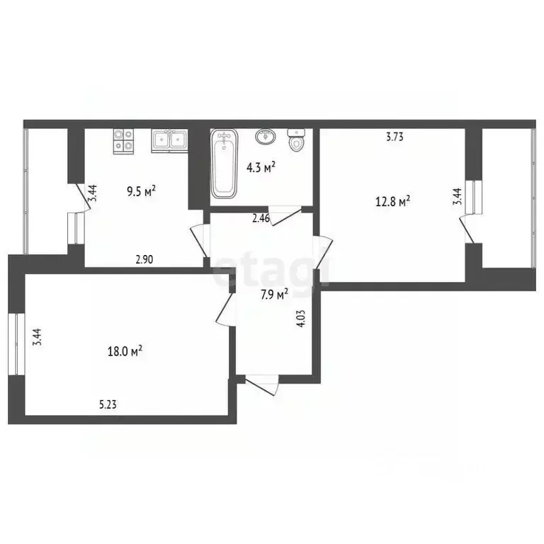 2-к кв. Калужская область, Калуга ул. Минская, 43 (52.7 м) - Фото 1