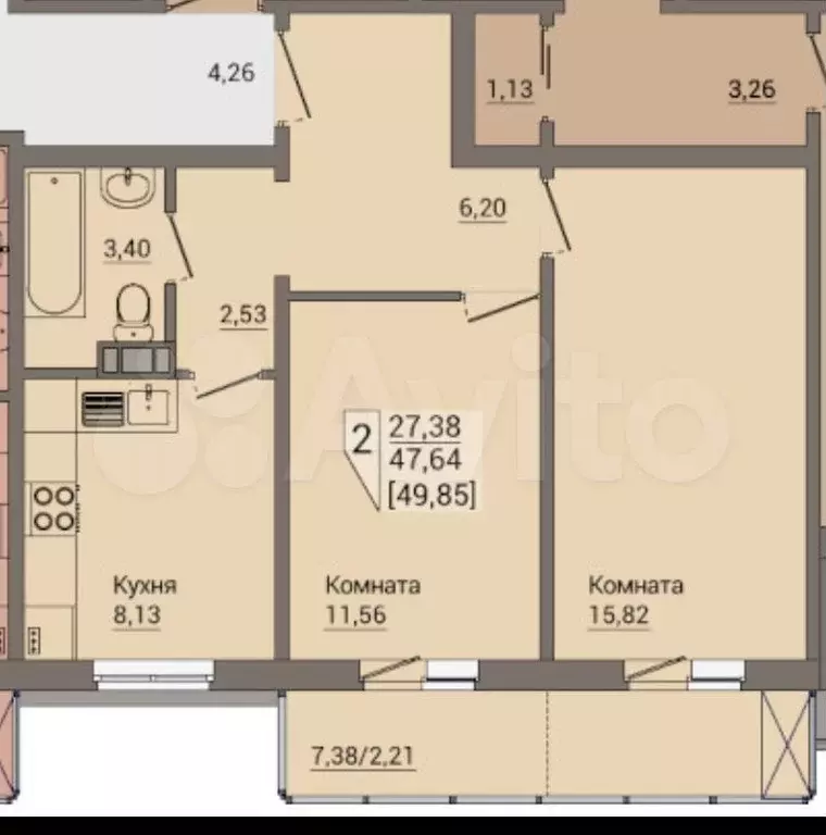 2-к. квартира, 50 м, 7/18 эт. - Фото 0