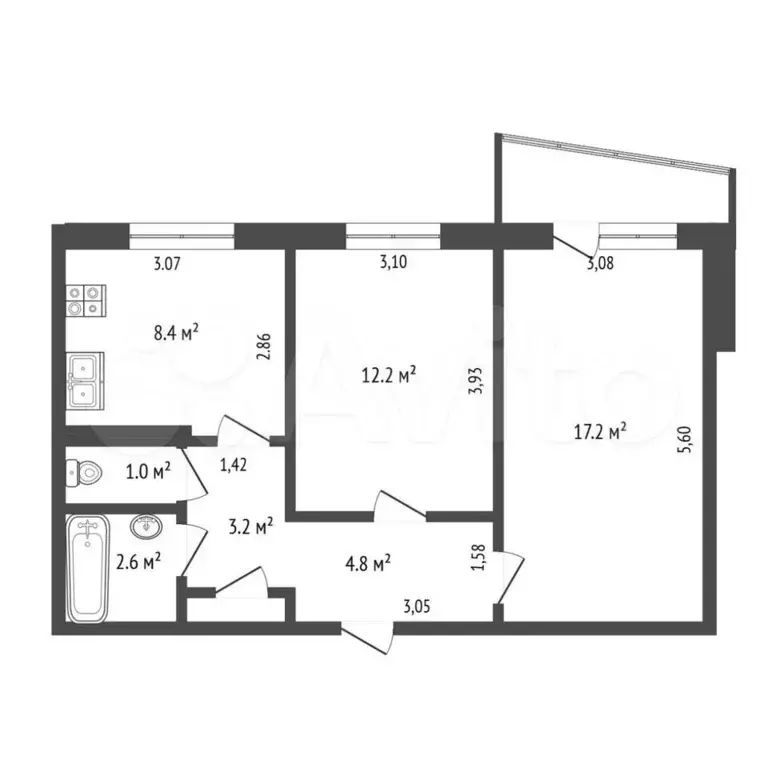 2-к. квартира, 49,9 м, 5/9 эт. - Фото 0