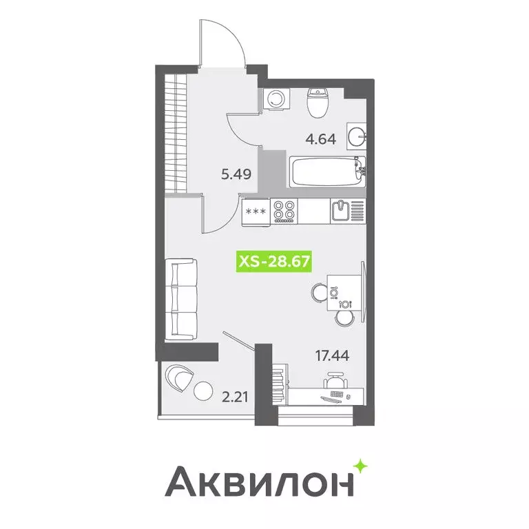 Квартира-студия: Санкт-Петербург, бульвар Головнина, 6к1 (28.67 м) - Фото 0