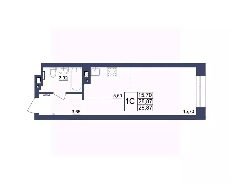 Студия Башкортостан, Уфа Космос жилой комплекс, лит1 (28.87 м) - Фото 1