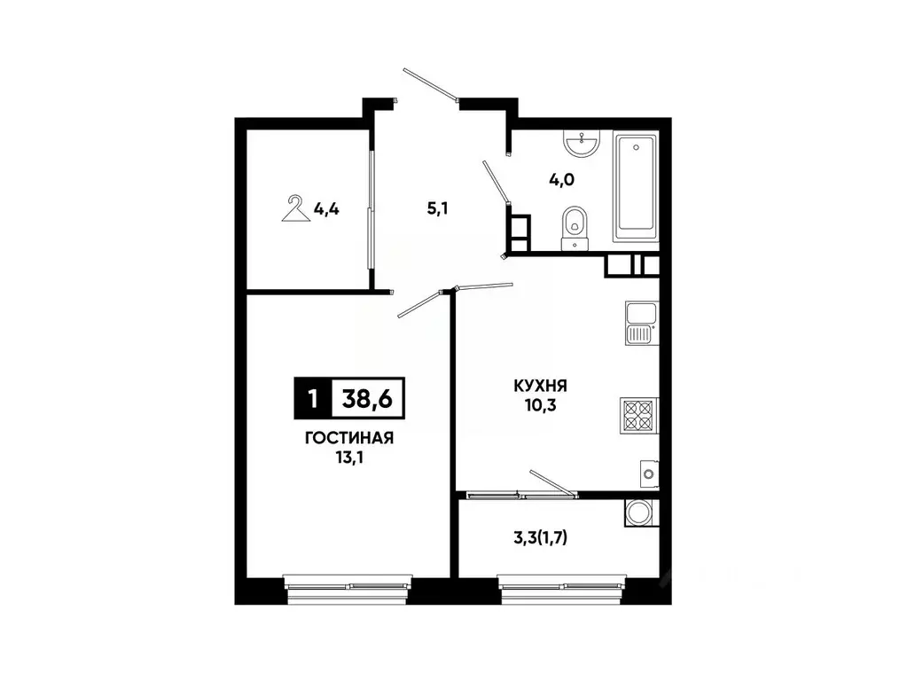 1-к кв. Ставропольский край, Ставрополь ул. Доваторцев, 179В (38.6 м) - Фото 1