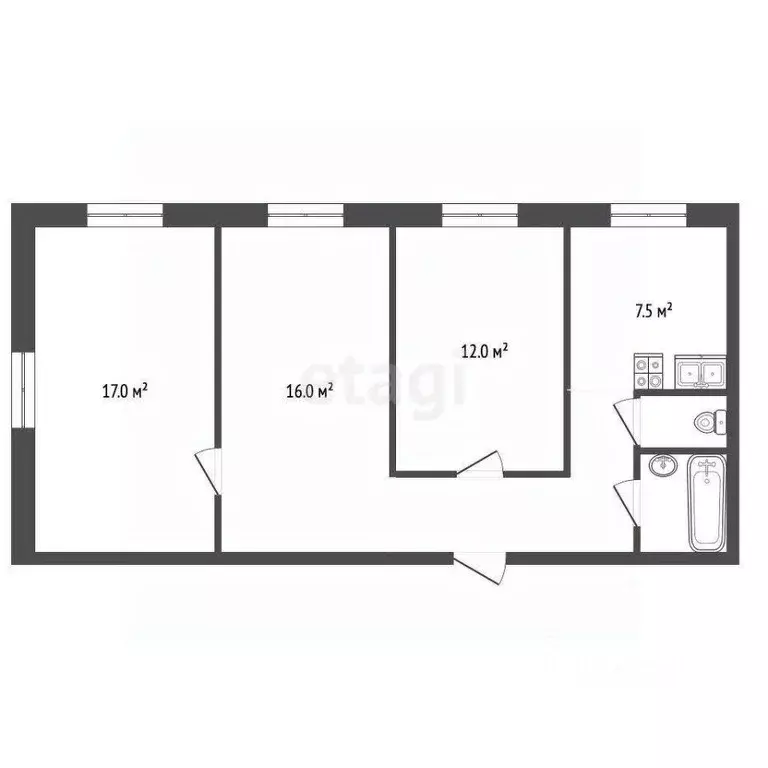 Квартира, 3 комнаты, 60.2 м - Фото 0