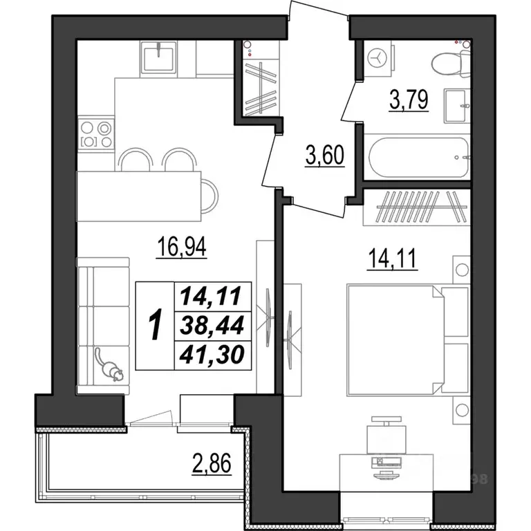 1-к кв. Мордовия, Саранск ул. 1-я Набережная, 56 (41.3 м) - Фото 1