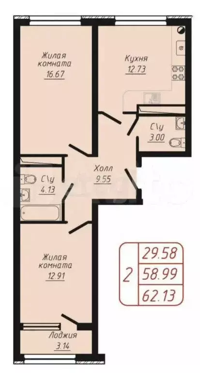 2-комнатная квартира: Кисловодск, улица 40 лет Октября, 37 (62.2 м) - Фото 0