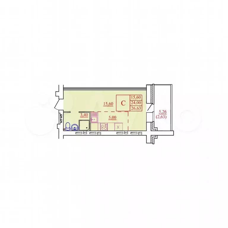 Квартира-студия, 26,6 м, 7/9 эт. - Фото 0
