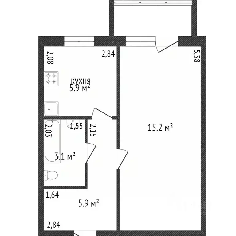 1-к кв. Кемеровская область, Кемерово Вельская ул., 1А (28.8 м) - Фото 2