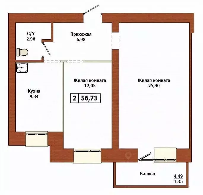 2-к кв. Красноярский край, Красноярск Соколовская ул., 60 (56.4 м) - Фото 2