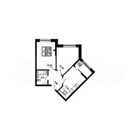 2-к. квартира, 49,7 м, 5/9 эт. - Фото 0
