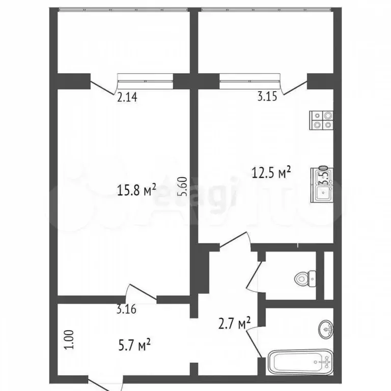 1-к. квартира, 41,8 м, 13/17 эт. - Фото 1