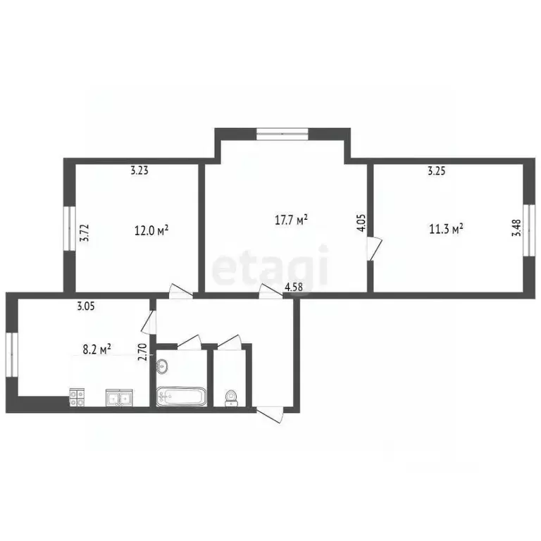 3-к кв. Вологодская область, Вологда ул. Энгельса, 38 (57.6 м) - Фото 1