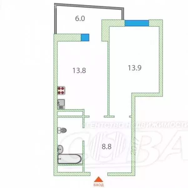 1-комнатная квартира: Тюмень, Суходольская улица, 16 (42.3 м) - Фото 1