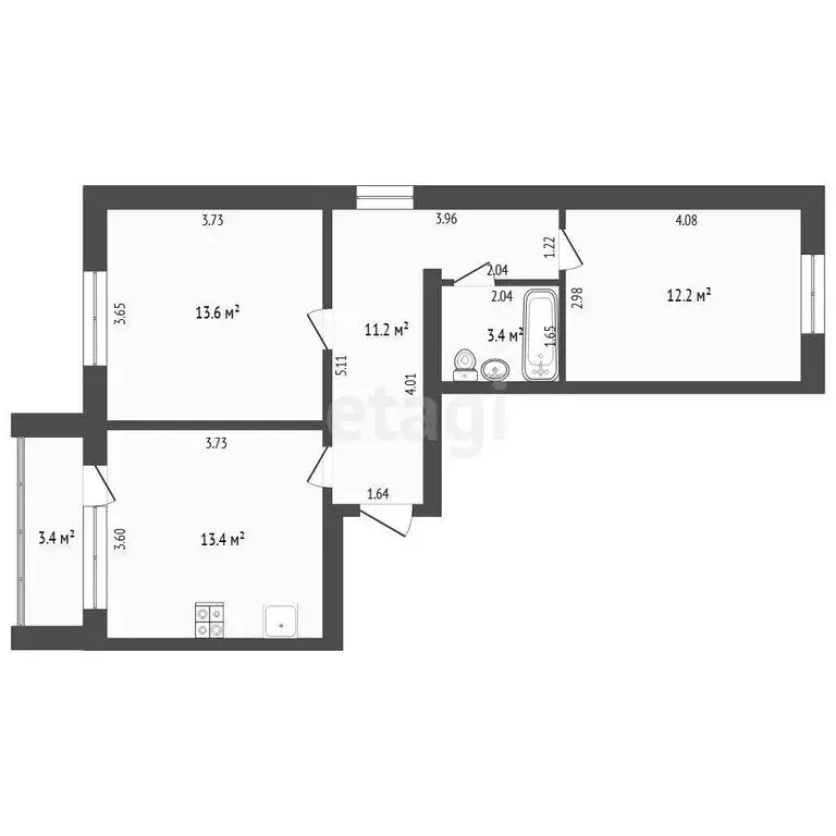 2-комнатная квартира: Ялуторовск, улица Новикова, 1 (53.8 м) - Фото 1