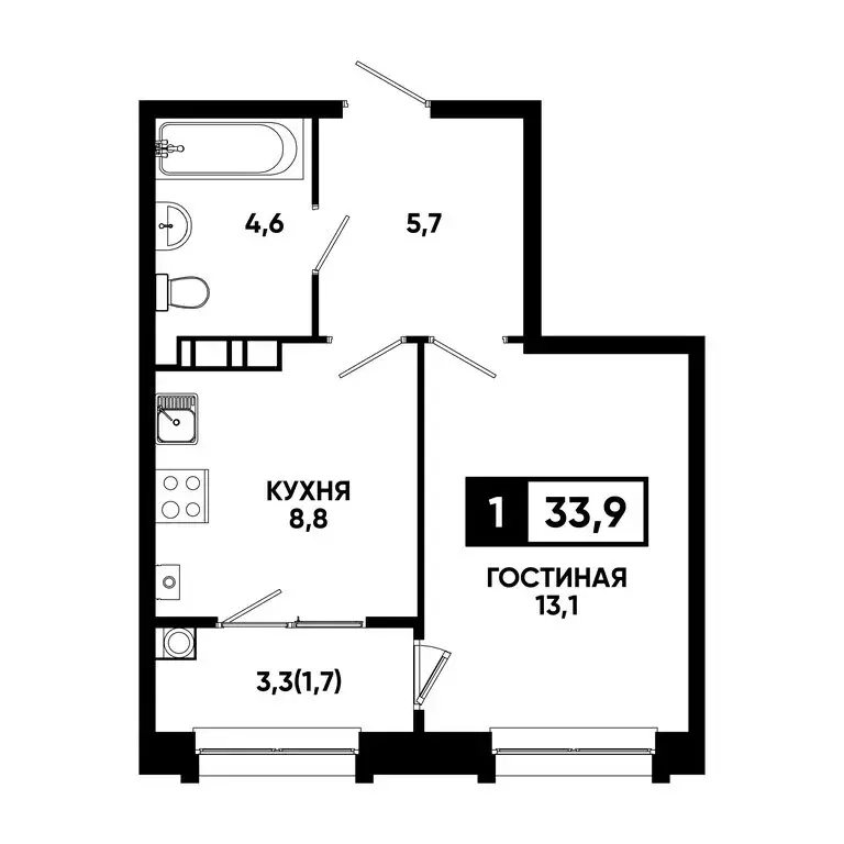 1-комнатная квартира: Кисловодск, улица Катыхина, 185 (33.9 м) - Фото 0