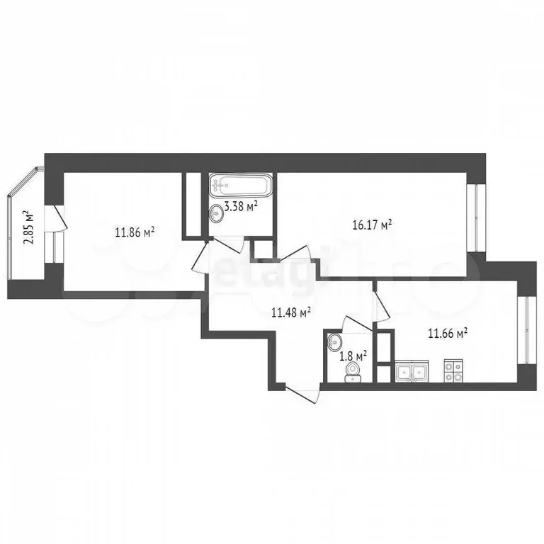2-к. квартира, 53 м, 2/5 эт. - Фото 0