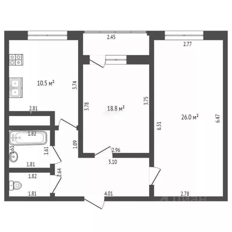 2-к кв. Краснодарский край, Краснодар Новороссийская ул., 90/2к1 (50.0 ... - Фото 1