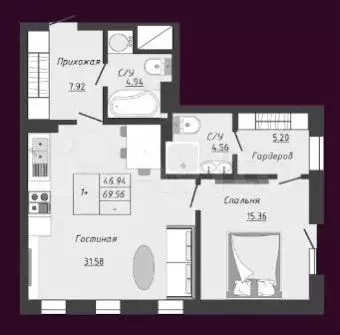 1-к. квартира, 70 м, 2/4 эт. - Фото 1