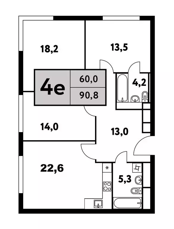 4-комнатная квартира: Москва, Фестивальная улица, 15к4 (90.8 м) - Фото 0