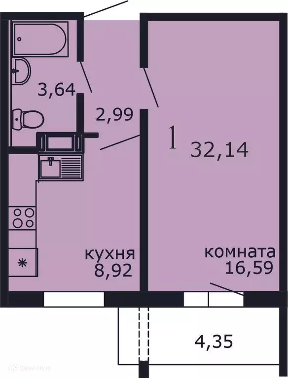 Продаётся 1-к квартира, 32.14 м - Фото 1