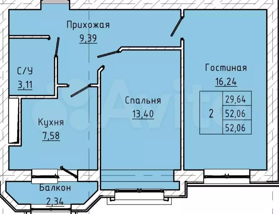 2-к. квартира, 52,1 м, 3/5 эт. - Фото 0